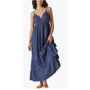 Lucky Brand Womens Medium Cutout Tiered Maxi Dress Blue